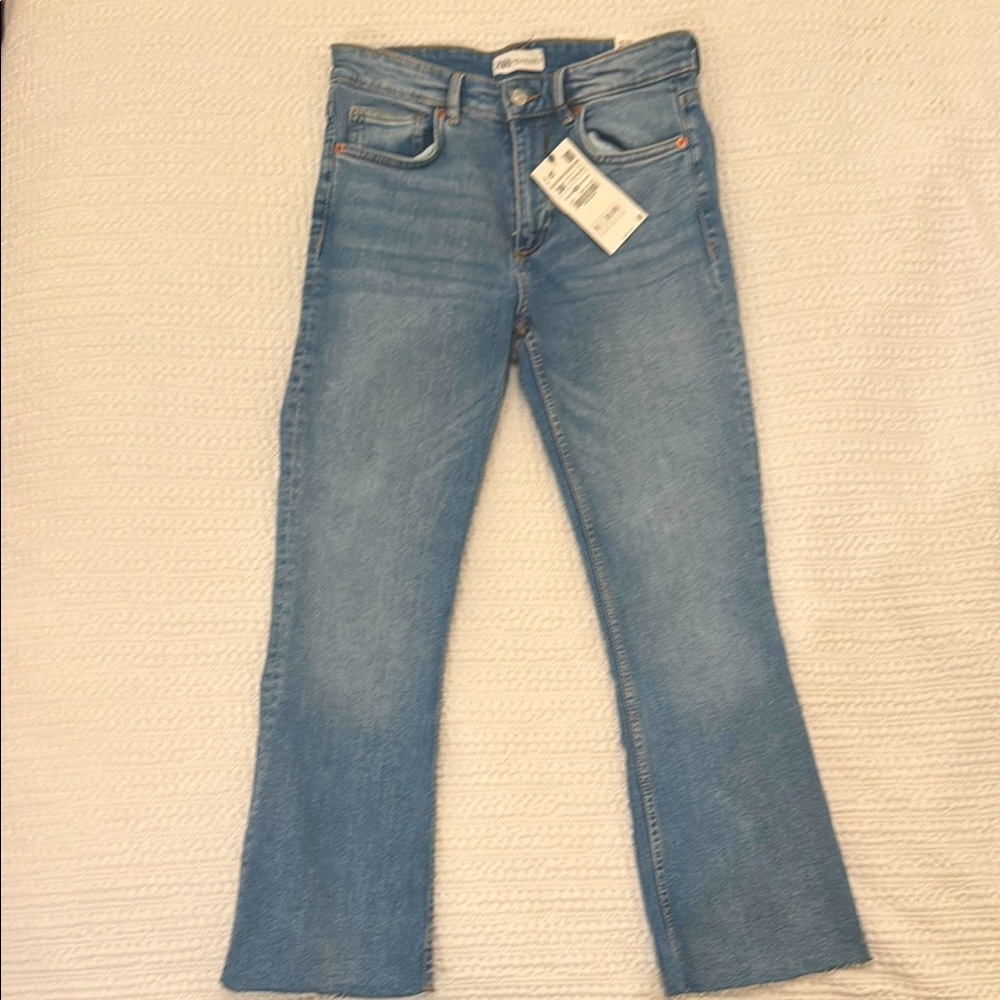 Zara Blue Flare Wide Leg Jeans